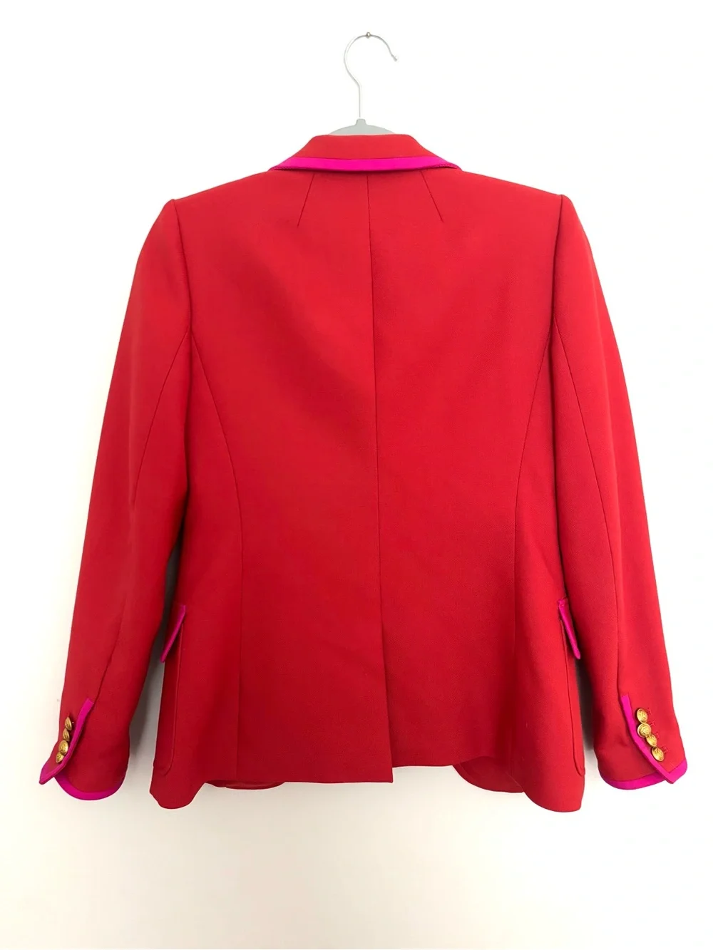 J. Crew Rhodes Red Blazer-Hot Pink Trim and Gold Button Detail Woman’s Size 0